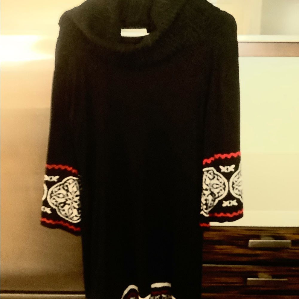 Karin Stevens Black Sweater with Red and White Accents